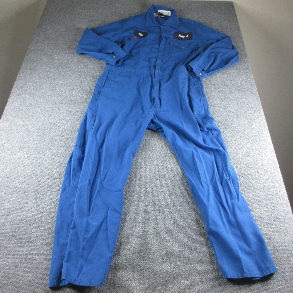 Workrite FR Coveralls Mens 48R Blue Denim‎ Cotton Long Sleeve Mechanic Workwear